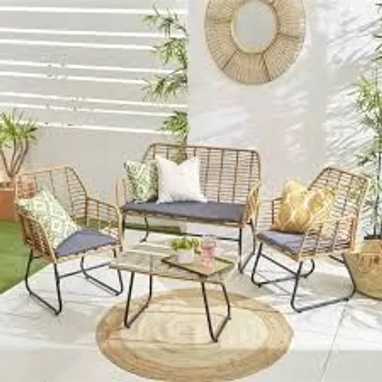 BOXED NEO 4 SEATER GREY BAMBOO GARDEN LOUNGE SET (1 BOX)