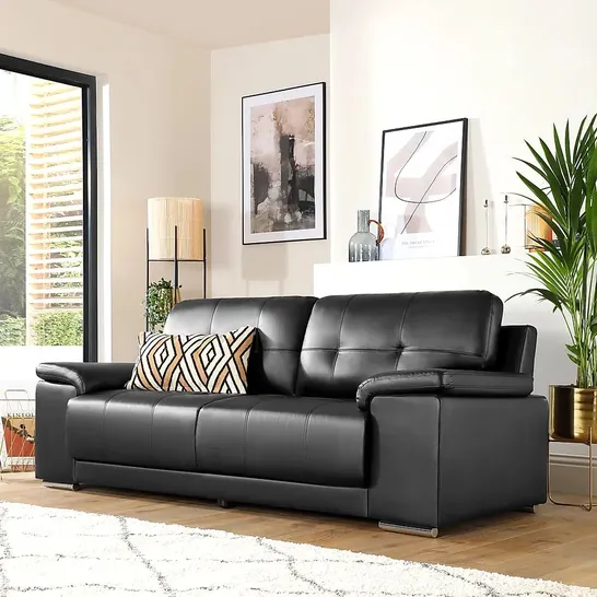 BOXED DESIGNER KANSAS 3 SEATER SOFA - BLACK PREMIUM FAUX LEATHER 