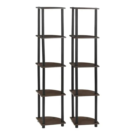 BOXED CLAPEN 5 TIER CORNER SHELVING BOOKCASE - BROWN (1 BOX)