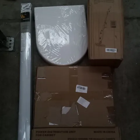 PALLET OF ASSORTED ITEMS INCLUDING TAIYUHOMES VENETIAN BLIND, ENYAA STEAM CLEANER, POWER DISTRIBUTION UNIT, TOILET SEAT, TOWER AIR FRYER