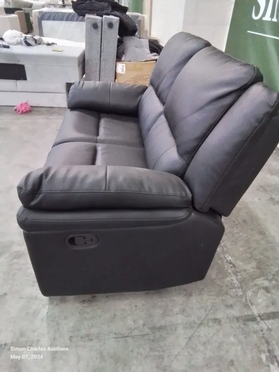 DESIGNER 2 SEATER MANUAL RECLINING SOFA IN BLACK LEATHER 