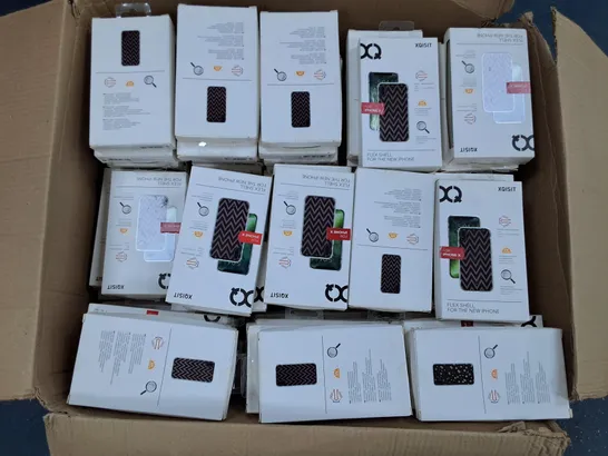 LARGE BOX OF ASSORTED XQISIT IPHONE CASES FOR VARIOUS SIZES 