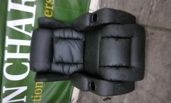 QUALITY DESIGNER BLACK LEATHER POWER RECLINER ARMCHAIR WITH CUPHOLDERS