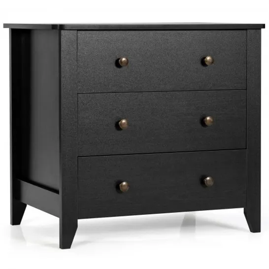 BOXED COSTWAY MODERN SIMPLE DRESSER 3-DRAWERS CHEST WITH SOLID CURVED LEGS - BLACK 