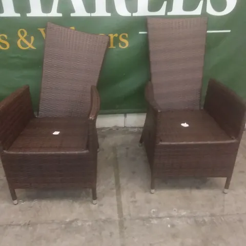 X2 BROKEN RATTAN EFFECT GARDEN ARMCHAIRS BROWN