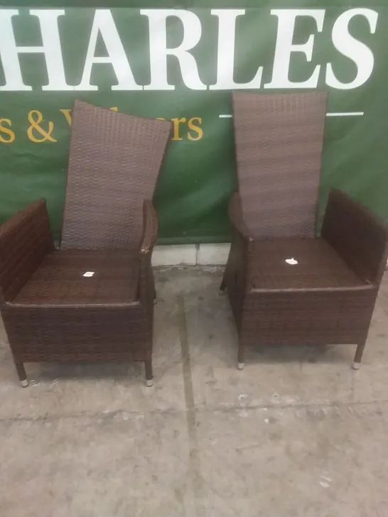 X2 BROKEN RATTAN EFFECT GARDEN ARMCHAIRS BROWN