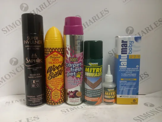 BOX OF APPROX 15 ASSORTED AEROSOLS TO INCLUDE WOOD SILK SPRAY, 1001 CARPET PET FRESH SPRAY, ISOTONIC SPRAY SOLUTION, ETC 