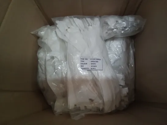 BOX CONTAINING 2000 #5 10" WHITE CUT LENGTH COMPLETE ZIPPERS 