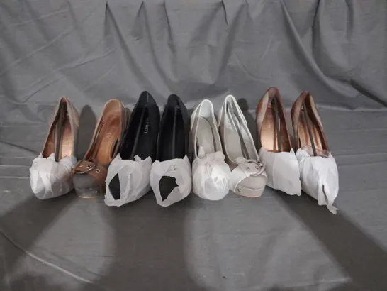 APPROXIMATELY 10 BOXED PAIR OF HEELED PLATFORM SHOES IN VARIOUS COLOURS AND SIZES 