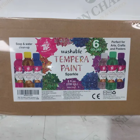 TBC THE BEST CRAFTS WASHABLE TEMPERA PAINT - SPARKLE 6 COLOURS - 8FL OZ (236ML)