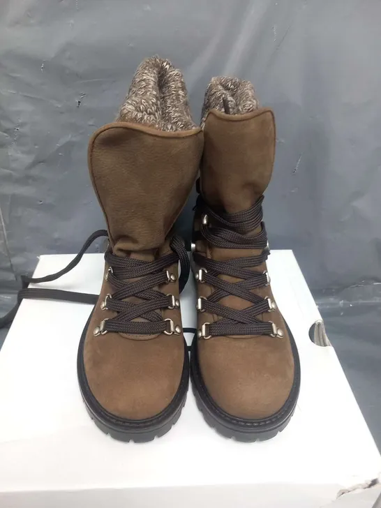 BOXED ALDO MENUDA KHAKI NUBUCK BOOTS SIZE 4