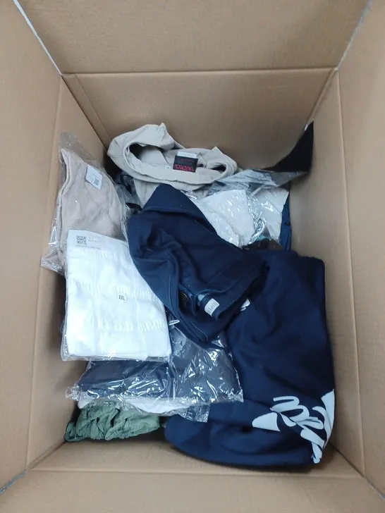 BOX OF APPROXIMATELY 20 ASSORTED CLOTHING ITEMS TO INCLUDE JOGGERS, BRAS, TOPS ETC