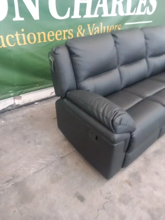 DESIGNER ALBION BLACK FAUX LEATHER MANUAL RECLINING THREE SEATER SOFA