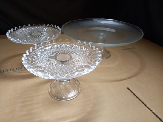 LOT OF 3 GLASS CAKE STANDS 