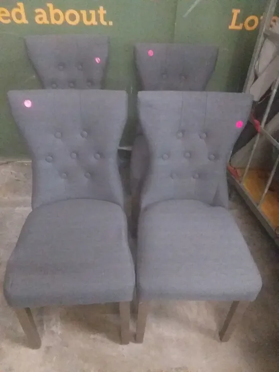 X4 BEWLEY SLATE FABRIC BUTTON BACK DINING CHAIR GREY LEG