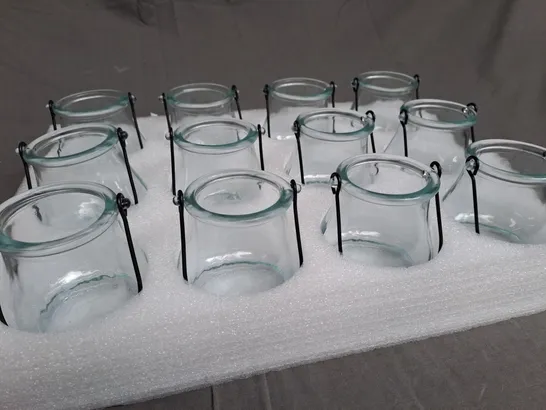 SET OF 12 GLASS BLACK HANDLE CANDLE LANTERN HOLDERS 