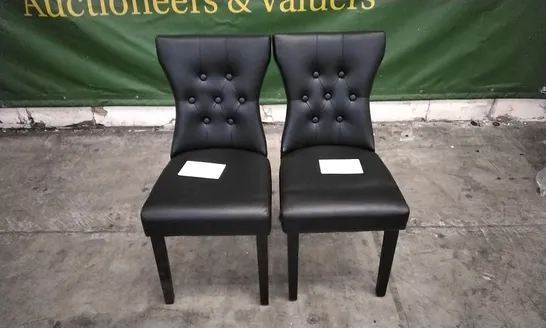 PAIR OF KENSINGTON BLACK LEATHER BUTTON BACK DINING CHAIRS