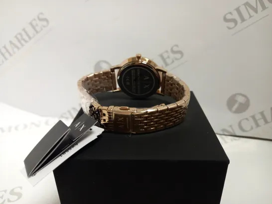 BOXED ARMANI EXCHANGE ROSE GOLD PLATED LOLA WATCH WITH BRACELET STYLE STRAP