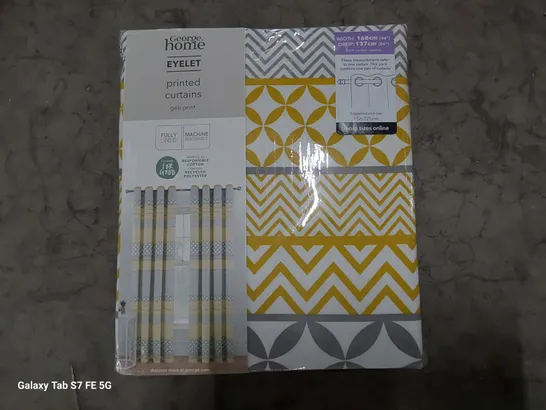 BOX OF FOUR PAIRS OF BRAND NEW EYELET PRINTED CURTAINS (each curtain W 168 D 137cm)