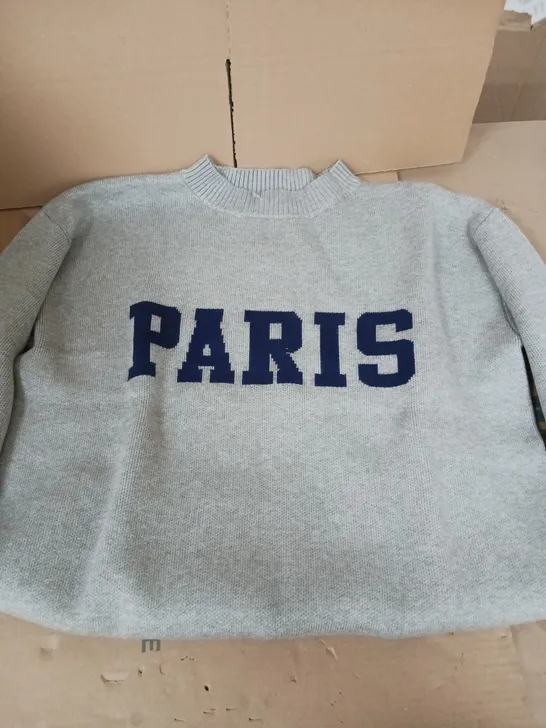 PARIS SLOGAN KNITTED JUMPER - GREY - SIZE 8-10 