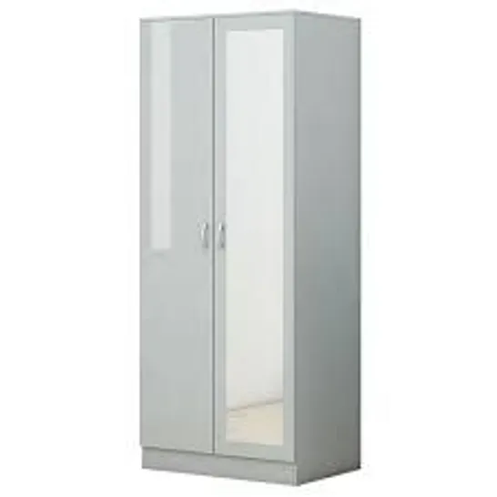 BOXED CHILTON 2 DOOR MIRRORED WARDROBE GREY GLOSS (2 BOXES)