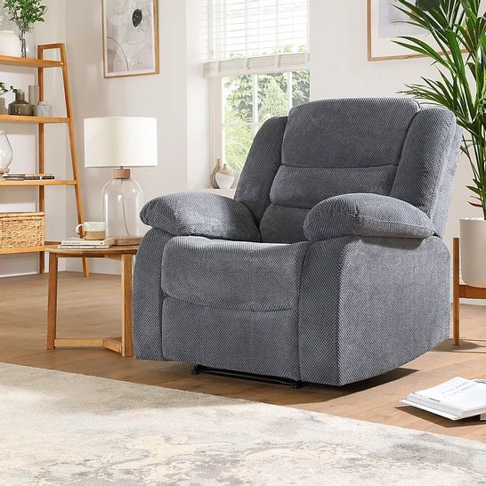 BOXED DESIGNER DARK GREY DOTTED CORD SORRENTO FABRIC MANUAL RECLINER ARMCHAIR