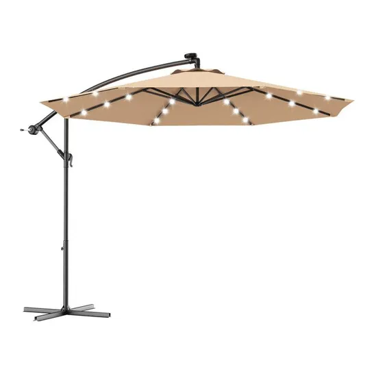 BOXED COSTWAY 10' HANGING SOLAR LED UMBRELLA PATIO SUN SHADE OFFSET MARKET W/BASE