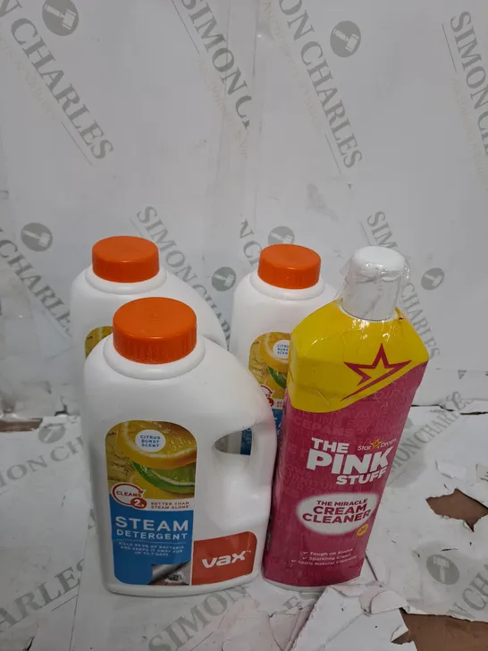 GROUP OF ASSORTED CLEANING ITEMS TOO INCLUDE STEAM DETERGENT , CREAM CLEANER 