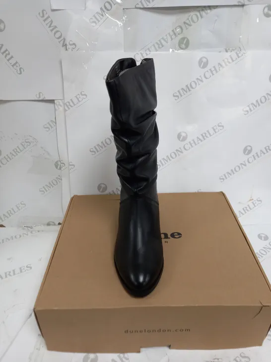 DUNE LEATHER RUCHED CALF BOOTS IN BLACK SIZE 4