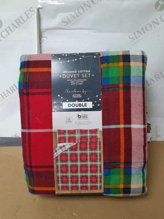 RED CHECKED BRUSHED COTTON DOUBLE DUVET