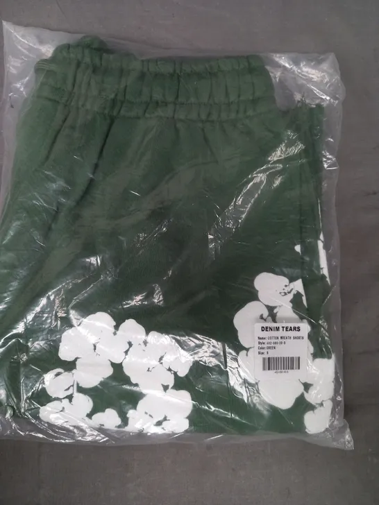 DENIM TEARS COTTON WREATH SHORTS IN GREEN SIZE SMALL