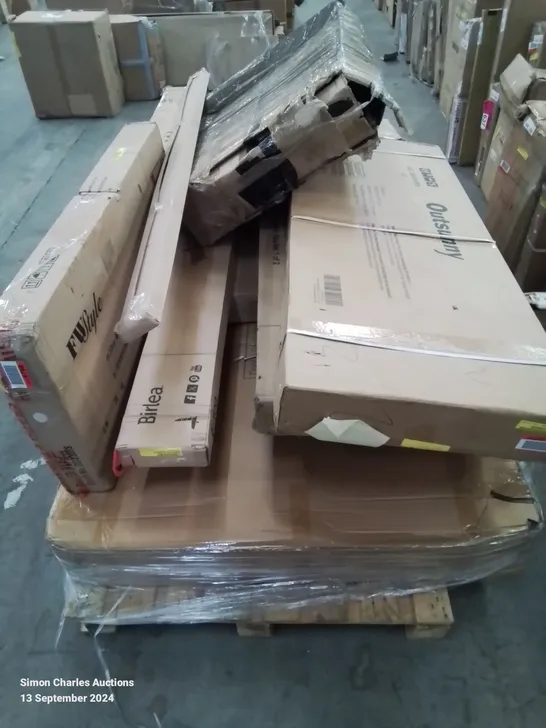 PALLET CONTAINING VARIOUS BOXED FURNITURE PARTS AND OTHER HOUSEHOLD ITEMS ETC.