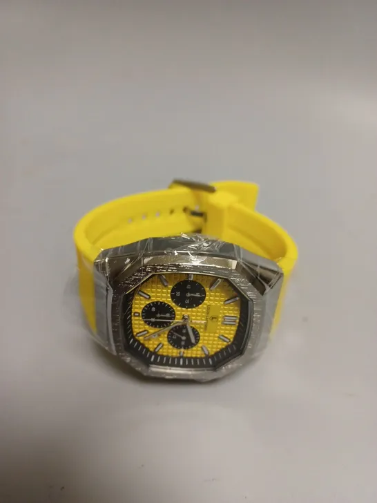 MENS LOUIS LACOMBE CHRONGRAPH WATCH – 3 SUB DIALS –  YELLOW RUBBER STRAP