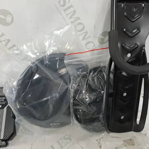 BOX OF ASSORTED ITEMS TO INCLUDE- BIKE WALL MOUNT- PHONE HOLDER - VW CARS BADGES IN BLACK / COLLECTION ONLY 