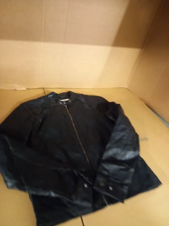 ORIGINAL BLACK LEATHER JACKET BY JACK AND JONES SIZE SMALL