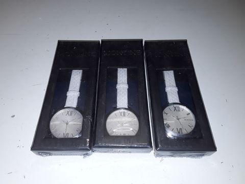 LOT OF 3 SEALED MONTAINE WHITE DIAL WATCHES WITH LEATHER STRAP