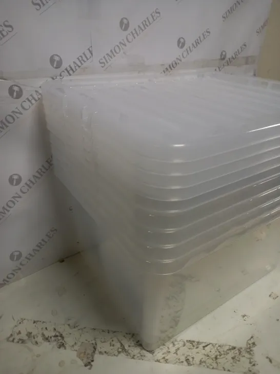 LOT OF 5 LIDDED CLEAR STORAGE CRATES