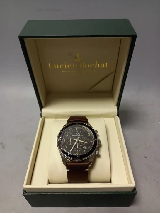 BOXED LUCIEN ROCHAT LEATHER STRAP WATCH