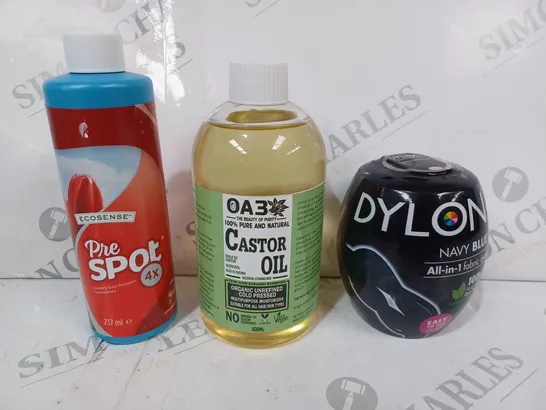 APPROXIMATELY 10 ASSORTED HOUSEHOLD ITEMS TO INCLUDE DYLON ALL-IN-1 FABRIC DYE, CASTOR OIL, ETC - COLLECTION ONLY