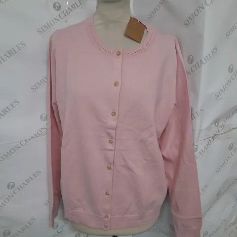 BODEN LIGHT BUTTON UP CARDIGAN IN BABY PINK SIZE L