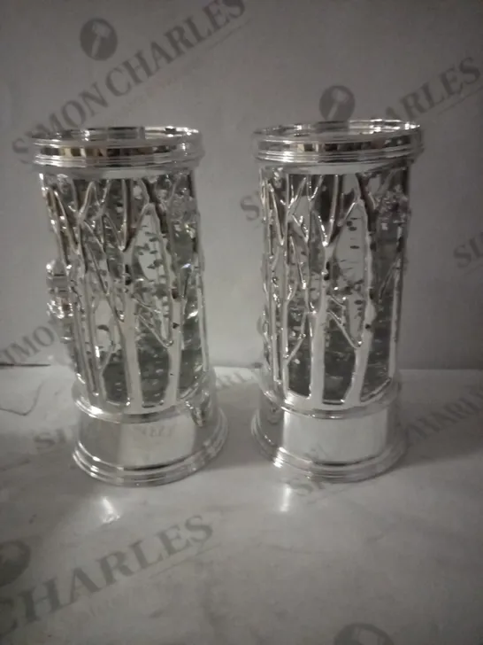 BOXED HOME REFLECTIONS SET OF PRELIT SWIRLING GLITTER SCENIC PILLARS - SILVER