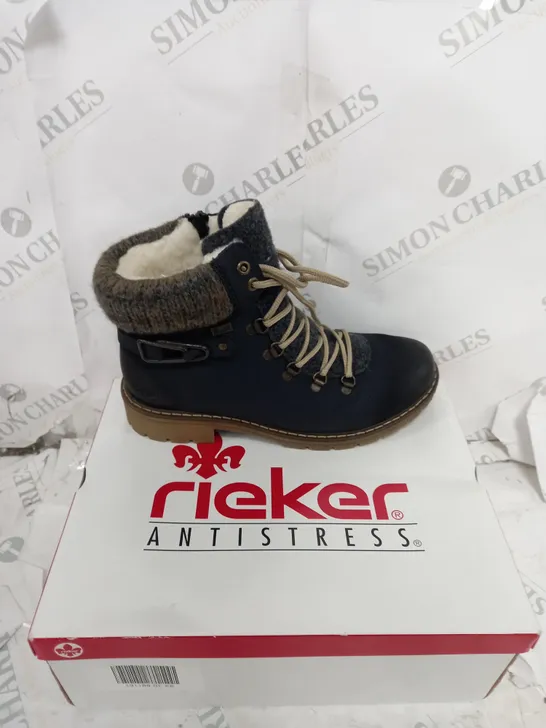 RIEKER MULTI-COLOURED CUFFED HIKING BOOTS IN BLUE - UK SIZE 6