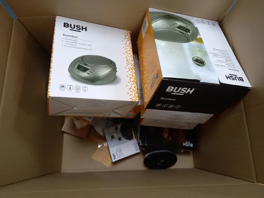 BOX OF APPROX 8 ASSORTED BUSH ITEMS TO INCLUDE - ALARM CLOCK , BOOMBOX , DAB/FM RADIO ETC