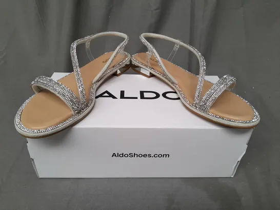 BOXED PAIR OF ALDO WICOREBETH OPEN TOE SANDALS IN DIAMANTE EFFECT UK SIZE 7