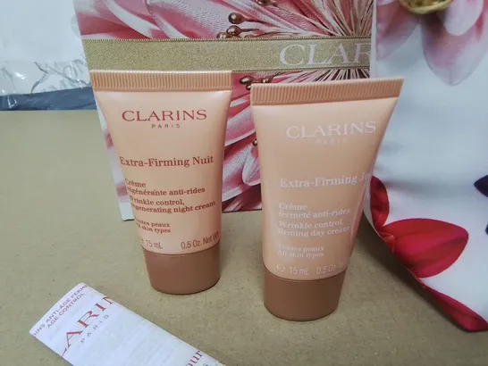 CLARINS EXTRA-FIRMING 15ML DAY & NIGHT CREAMS WITH MAKE UP BAG