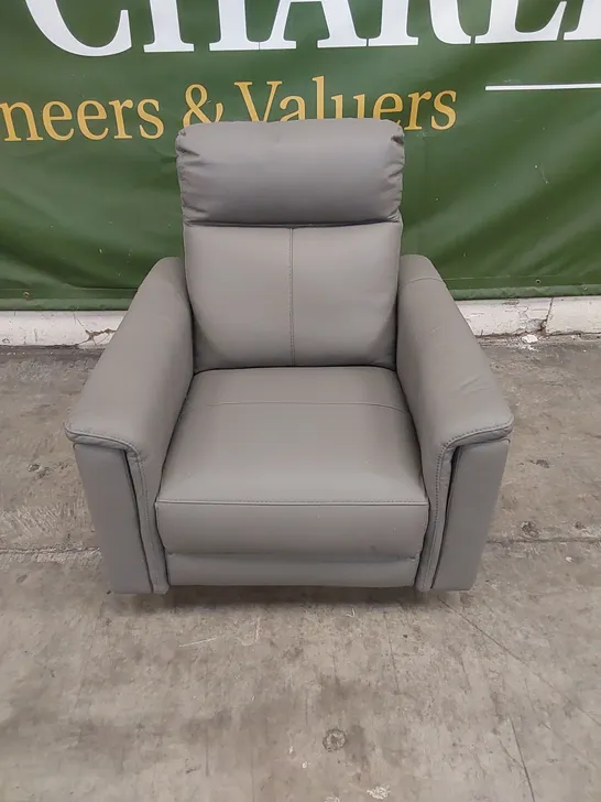 DESIGNER VIOLINO LEATHER UPHOLSTERED ELECTRIC RECLINER CHAIR - GREY