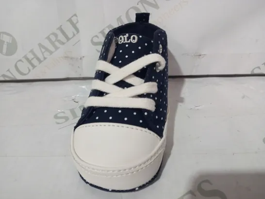 BOXED PAIR OF RALPH LAUREN KIDS SHOES IN NAVY/WHITE DOT PATTERN UK SIZE 3.5