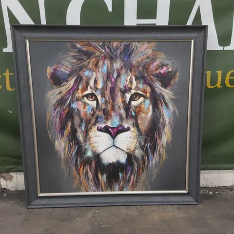 KENDI THE LION BY LOUISE LUTON - FRAMED WALL ART - 116 x 116cm