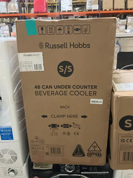 BOXED RUSSELL HOBBS RH48BC101SS 48-CAN UNDER COUNTER BEVERAGE COOLER - UNPROCESSED RAW RETURN