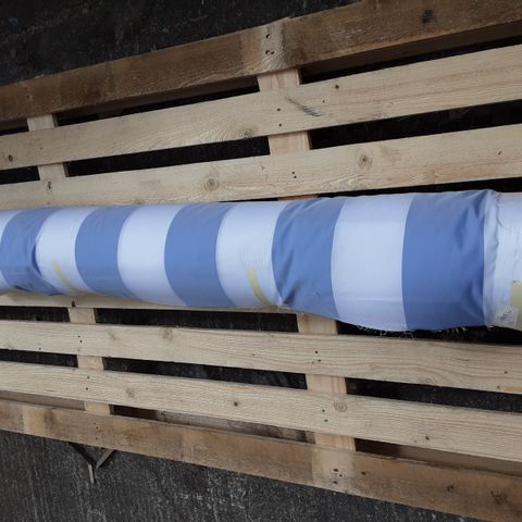 ROLL OF STRIPED BLUE/WHITE POLYESTER FOOTBALL SHIRT FABRIC- SIZE UNSPECIFIED 